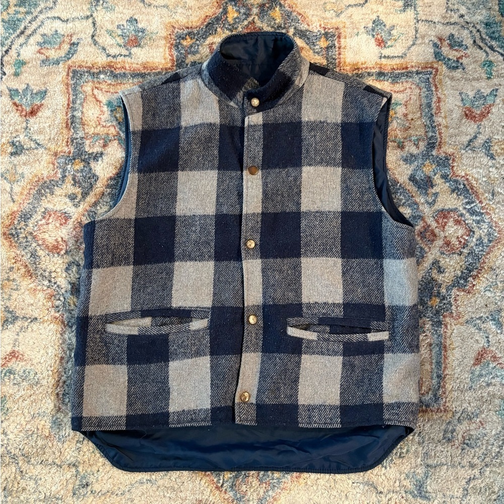 Vintage Zellers Plaid Reversible Vest Medium - Picture 1 of 6
